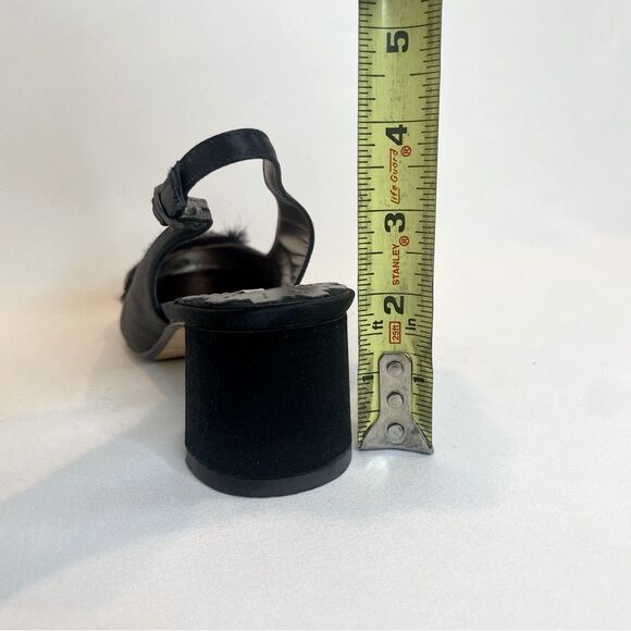 Max Studio Women's Black Satin Feather Metallic Slingback Heels Size 7.5 - Picture 8 of 9